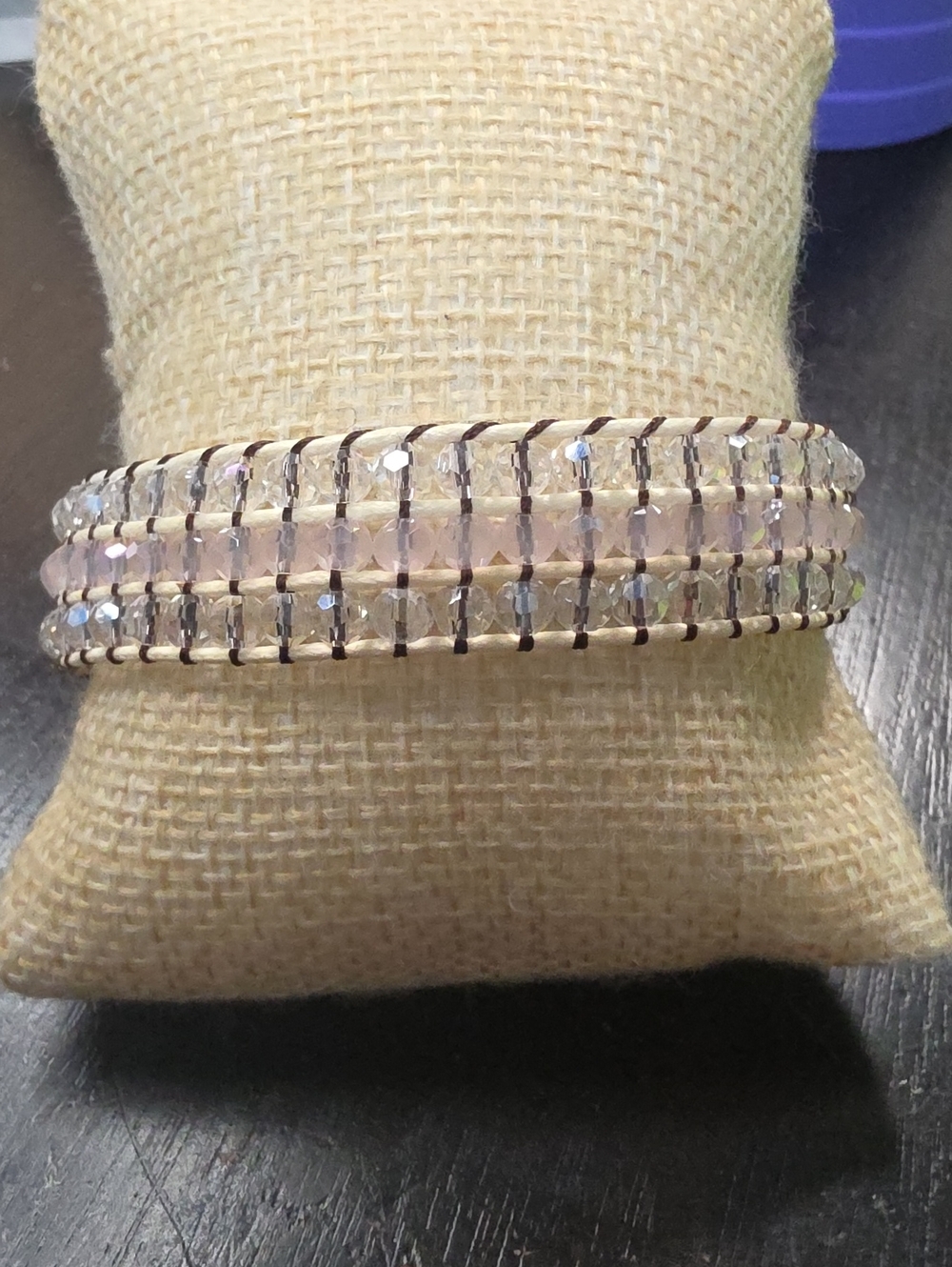 Faceted Pale Pink Wrap Bracelet with Iridescent Beads
